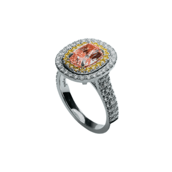 18kt wit goud/palladdium, geel goud en rose gouden ring