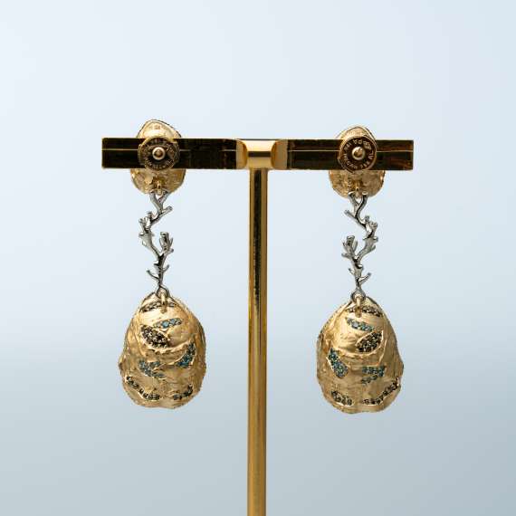 18kt geel gouden en 950 platina oorbellen - Afbeelding 3