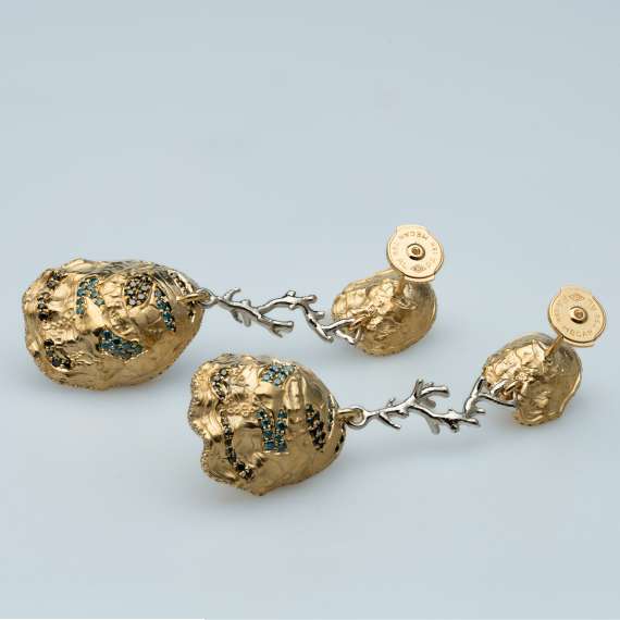 18kt geel gouden en 950 platina oorbellen - Afbeelding 2
